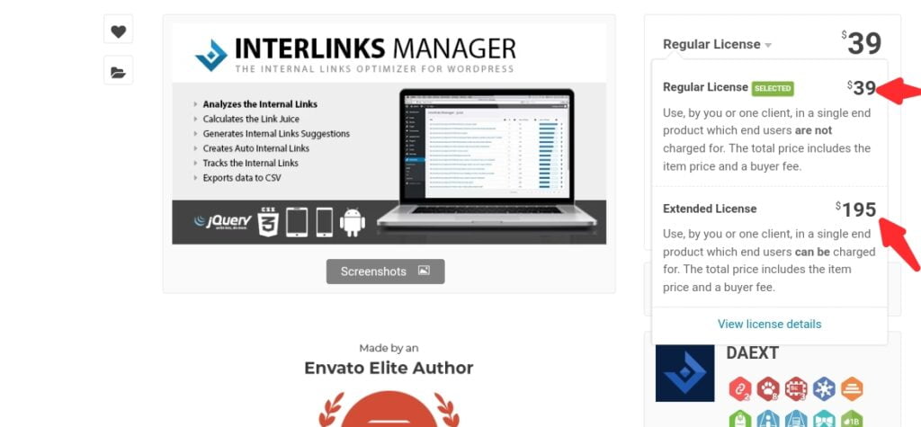 Interlinks Manager Review: Pricing on DAEXT and Envato Marketplace 