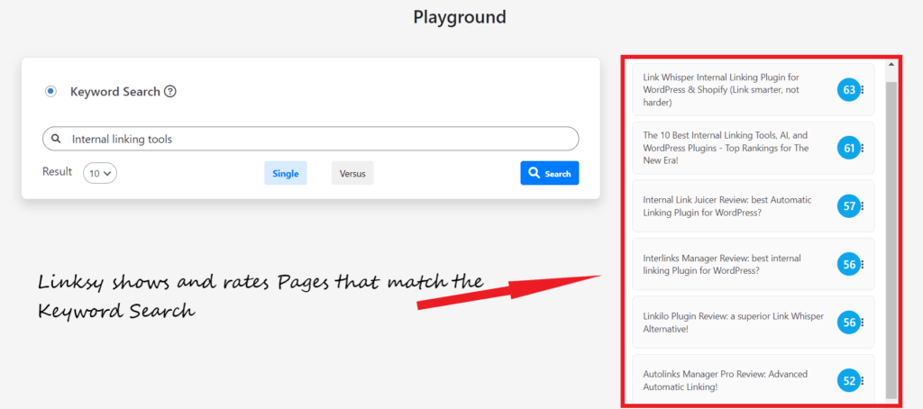 Linksy Review - Playground Keyword search