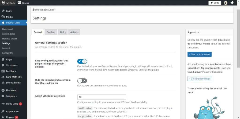 Internal Link Juicer Settings