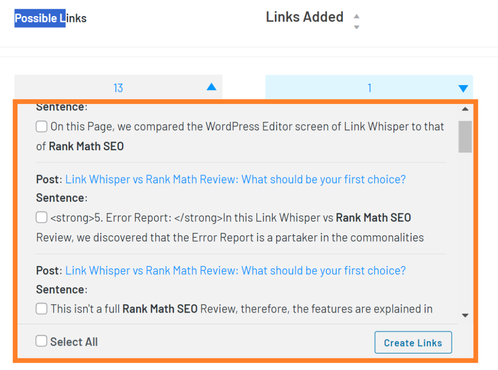 Select Links Before Inserting - Autolink Filters