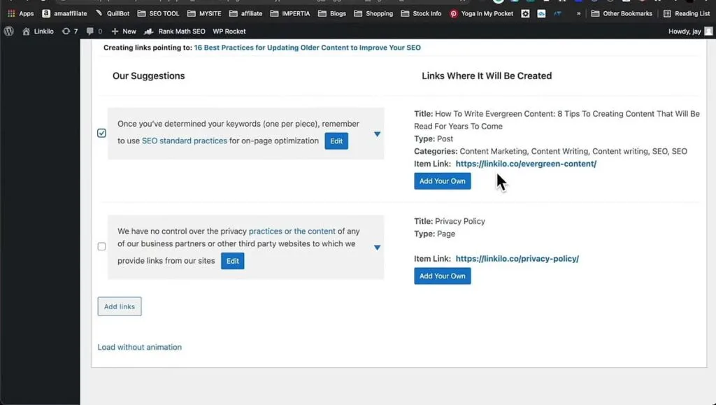 Internal link suggestion, Linkilo