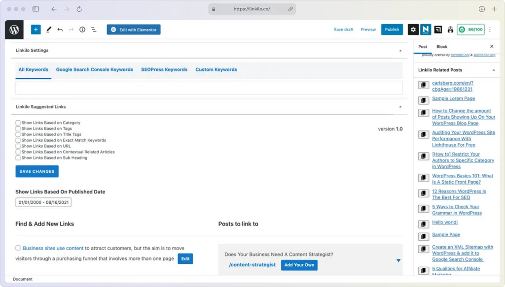 Internal link suggestion, Linkilo