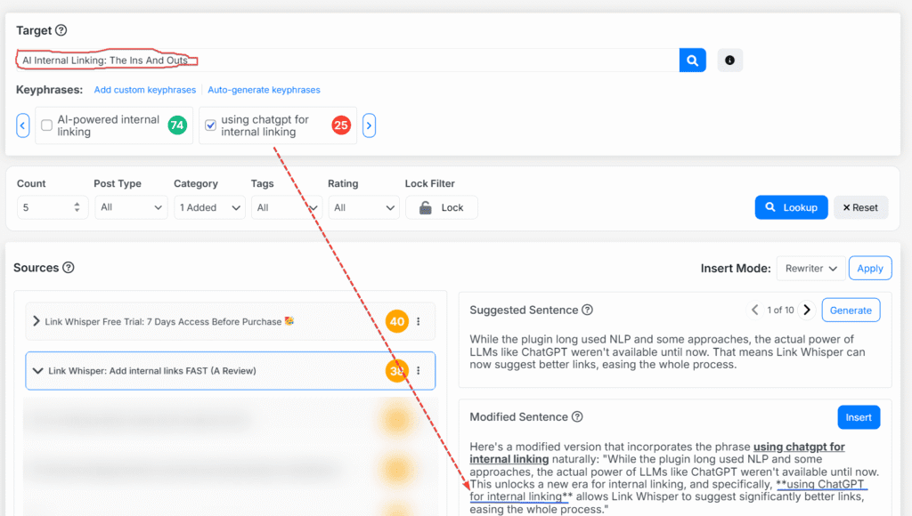 Creating internal linking opportunities with AI tools