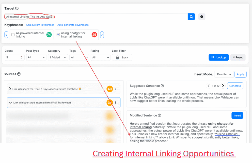 Creating internal linking opportunities with AI