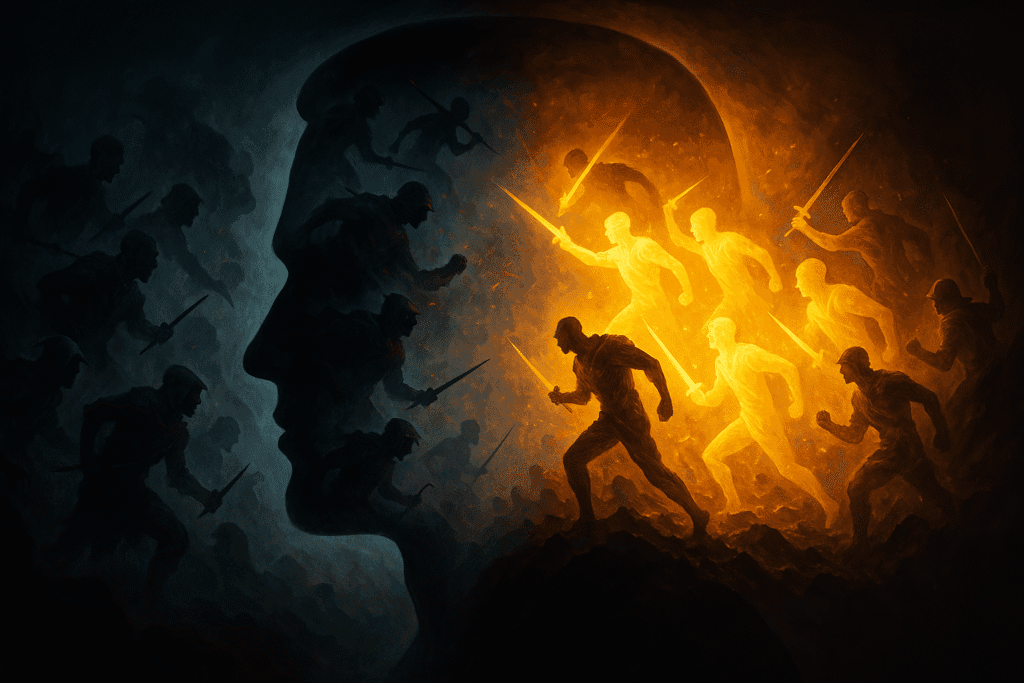 A clash between positive thoughts and negative thoughts