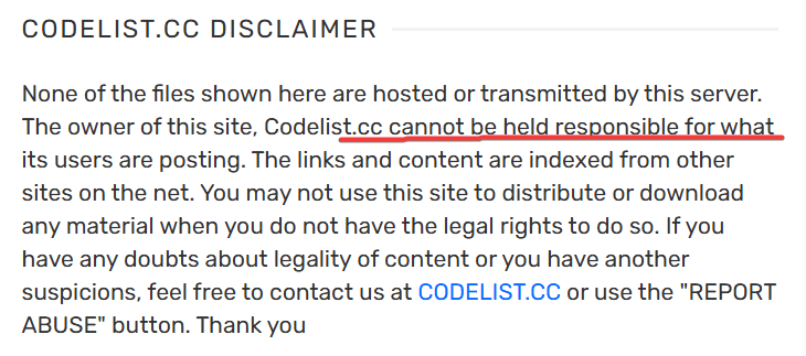 Codelist.cc review - Disclaimer