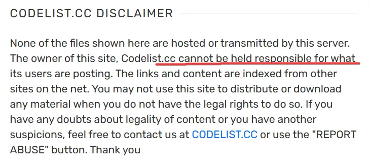 Codelist.cc review - Disclaimer