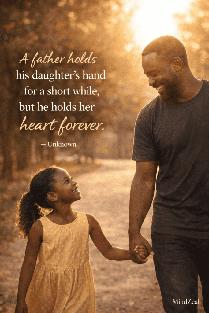 Quotes About Father's Love — “A father holds his daughter’s hand for a short while, but he holds her heart forever.”