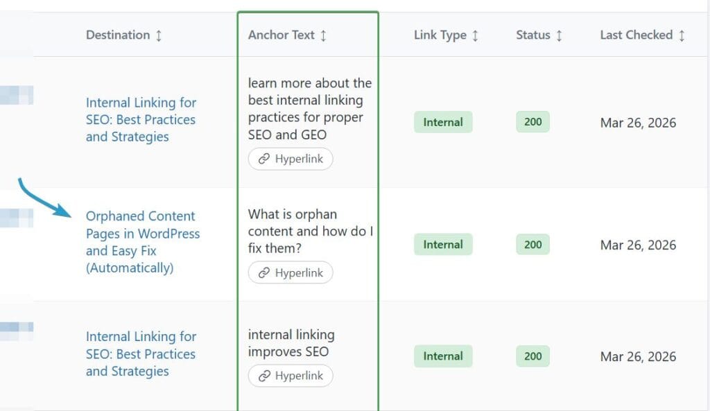 internal link analysis ai link genius by rank math
