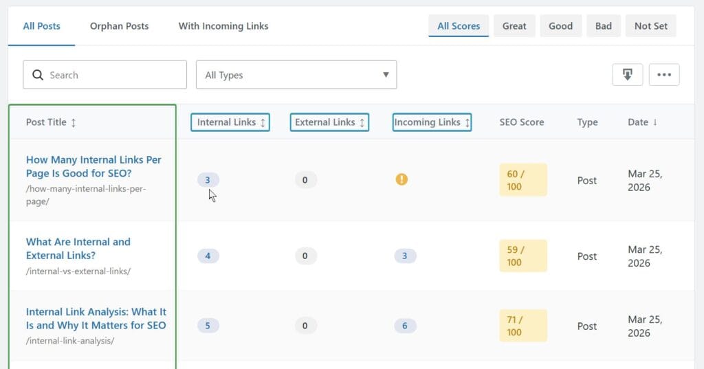 internal link reports ai link genius by rank math